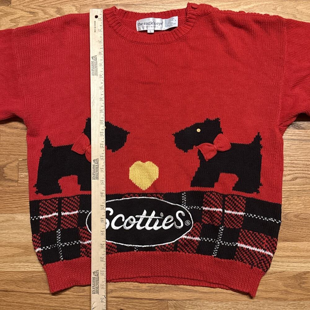 Vintage The Eagles Eye Red Scottie Dogs Plaid Sweater Knit Women's Size Large - Picture 7 of 8